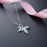 925 Silver Leaf Shape Green Zircon Pendant Necklace