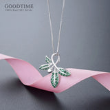 925 Silver Leaf Shape Green Zircon Pendant Necklace