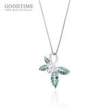 925 Silver Leaf Shape Green Zircon Pendant Necklace