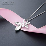 925 Silver Leaf Shape Green Zircon Pendant Necklace