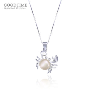 925 Sterling Silver Necklace with Freshwater Pearl Crab Shape Pendant