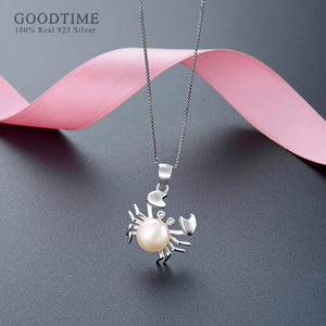 925 Sterling Silver Necklace with Freshwater Pearl Crab Shape Pendant