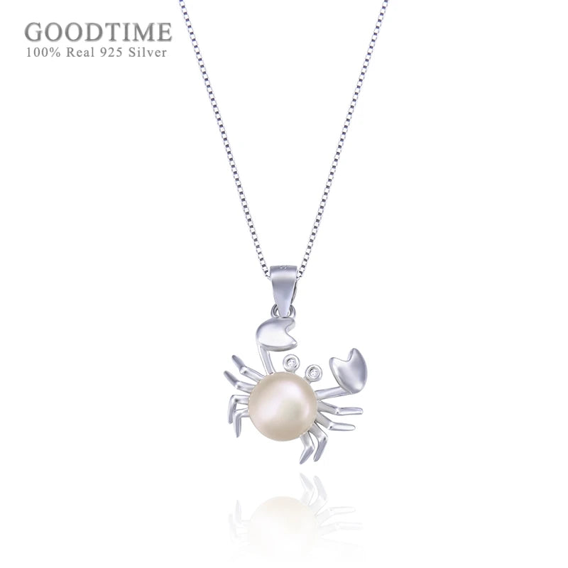 925 Sterling Silver Necklace with Freshwater Pearl Crab Shape Pendant