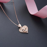 925 Silver Love Zircon Heart Rose Necklace