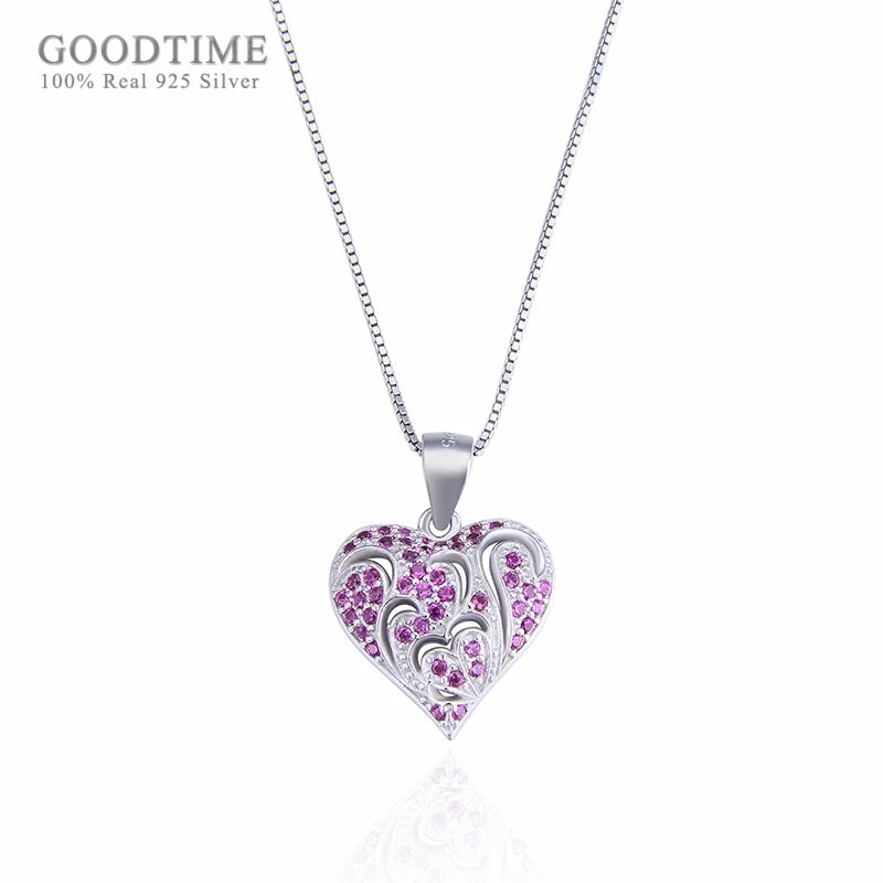925 Silver Love Zircon Heart Rose Necklace