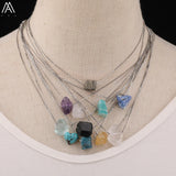 Women Quartz Crystal Adjustable Necklace with Natural Lapis Tourmaline Beads