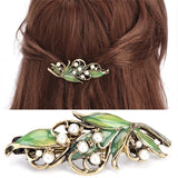 Enamel Leaf Barrettes Ancient Bronze Hairpin Girls Hair Clip Pearl Accessories