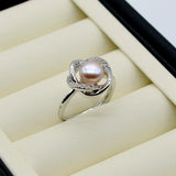 Freshwater Pearl Flower Shape Adjustable Silver Ring for Women