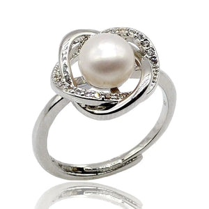 Freshwater Pearl Flower Shape Adjustable Silver Ring for Women