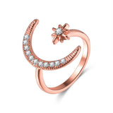 Women's CZ Zircon Star Moon Geometric Ring, Silver Charm
