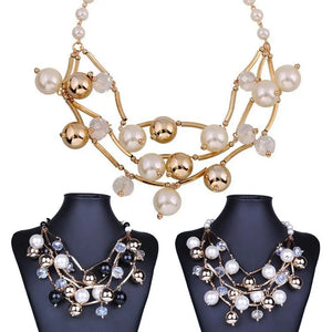 Women's Faux Pearl Multilayer Chain Bib Necklace