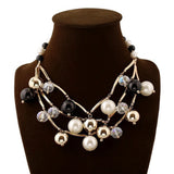 Women's Faux Pearl Multilayer Chain Bib Necklace
