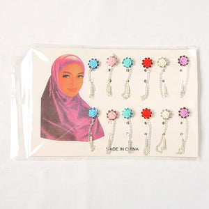 Aliver Rose Flower Chain Brooch Hijab Pins Muslim Accessories 12 Pcs