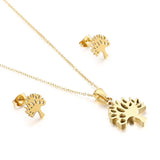Silver Stainless Steel Plant Pendant Necklace Set