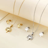 Silver Stainless Steel Plant Pendant Necklace Set