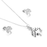 Silver Stainless Steel Plant Pendant Necklace Set