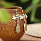 Women Silver Inlaid Hetian Jade Earrings, Classical Charm Jewelry