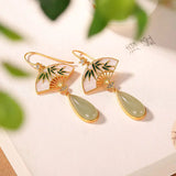 Women Silver Inlaid Hetian Jade Earrings, Classical Charm Jewelry