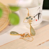 Women Silver Inlaid Hetian Jade Earrings, Classical Charm Jewelry