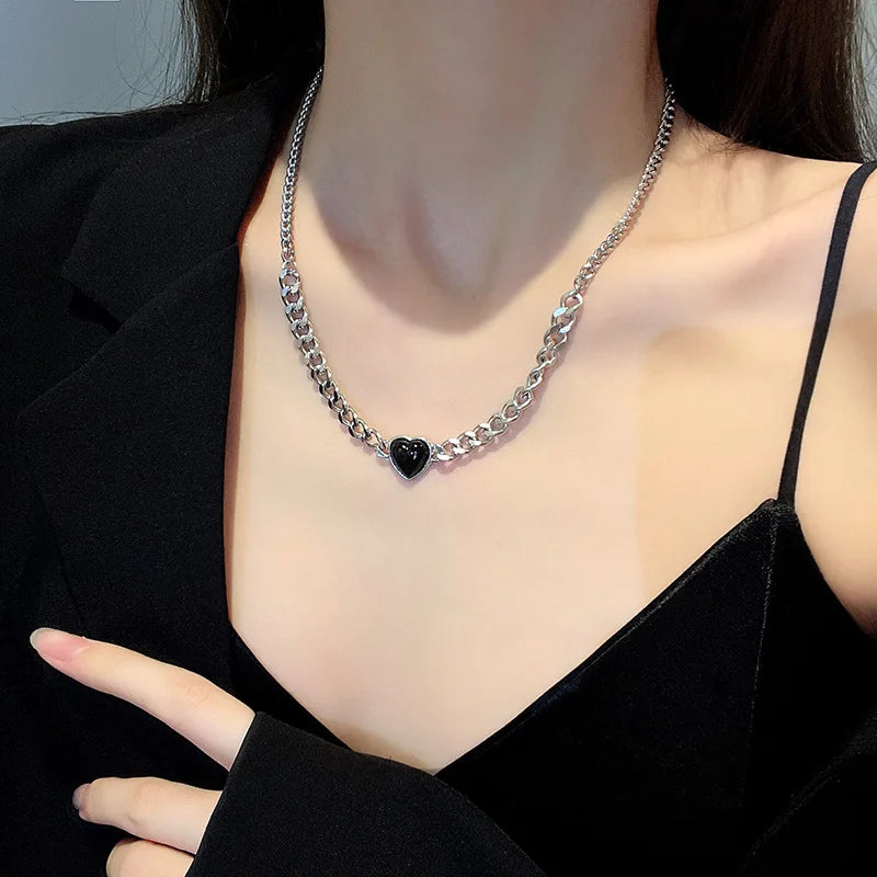 Women Heart Pendant Necklace Classic Titanium Steel Jewelry