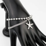 Women Sliver Double Bead Starfish Bracelet Chain Gift Jewelry