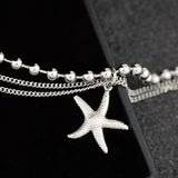 Women Sliver Double Bead Starfish Bracelet Chain Gift Jewelry
