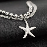 Women Sliver Double Bead Starfish Bracelet Chain Gift Jewelry