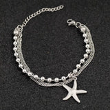 Women Sliver Double Bead Starfish Bracelet Chain Gift Jewelry