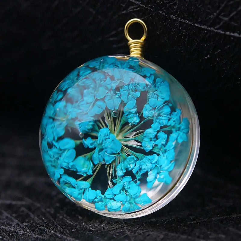 Crystal Ball Dried Flower Pendant Charm Necklace