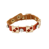Women Geometric Metal Beads Orange PU Leather Bracelet Crystal