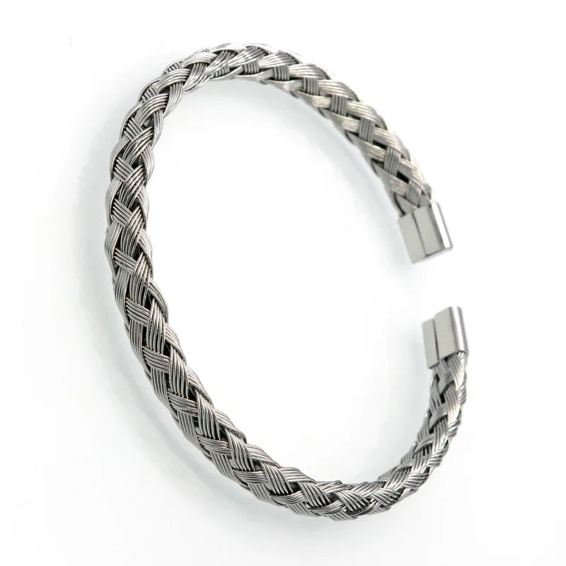 Women Twist Valve Open Bangle Bracelet Twisted Titanium Steel Cuff Jewelry