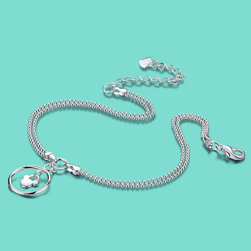 925 Sterling Silver Anklet with Round Pendant Foot Jewelry