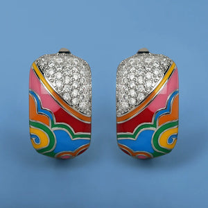 925 Silver Irregular Epoxy Enamel Earrings Bridal Jewelry