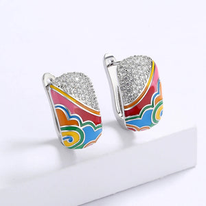 925 Silver Irregular Epoxy Enamel Earrings Bridal Jewelry