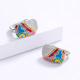 925 Silver Irregular Epoxy Enamel Earrings Bridal Jewelry