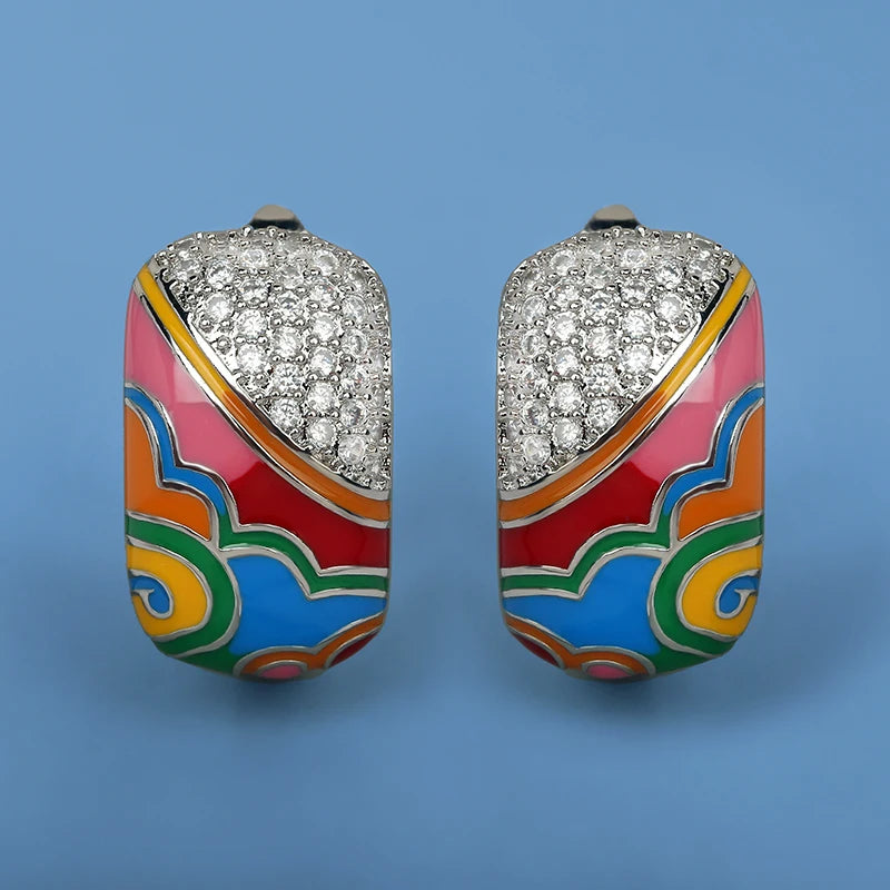 925 Silver Irregular Epoxy Enamel Earrings Bridal Jewelry