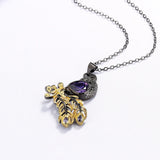 925 Silver Necklace Purple Zircon Peacock Pendant Two-tone Sweater Chain