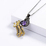 925 Silver Necklace Purple Zircon Peacock Pendant Two-tone Sweater Chain