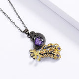 925 Silver Necklace Purple Zircon Peacock Pendant Two-tone Sweater Chain