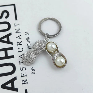 Women's Alloy Pearl Peanut Pendant Keychain for Car Backpack
