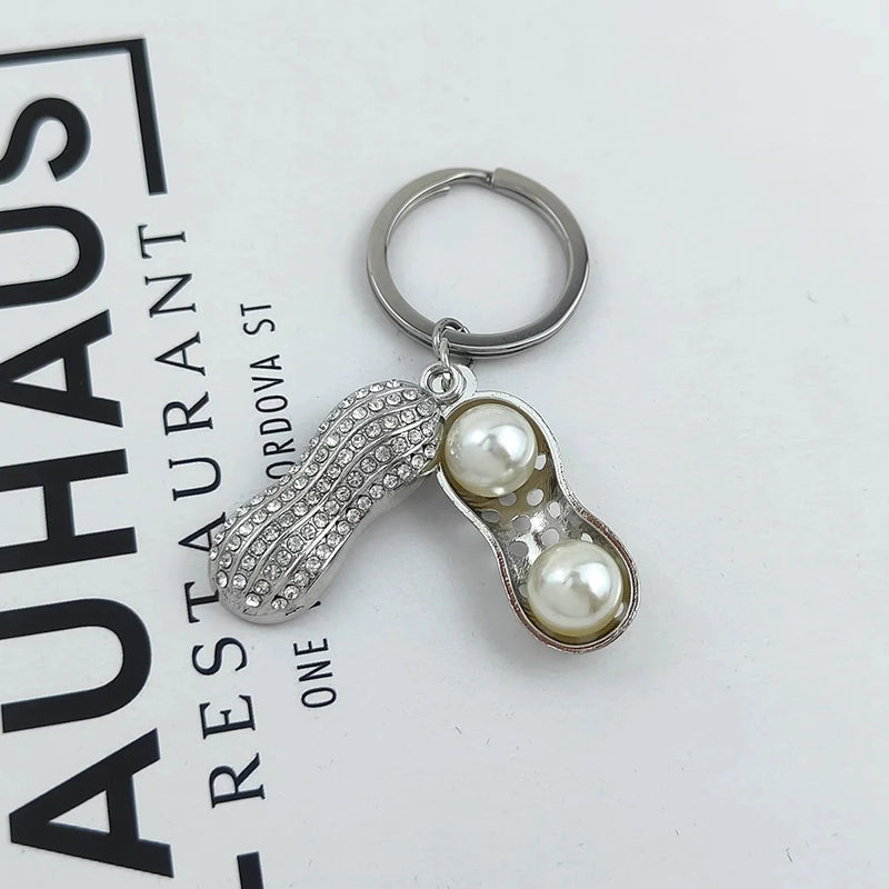 Women's Alloy Pearl Peanut Pendant Keychain for Car Backpack