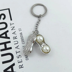 Women's Alloy Pearl Peanut Pendant Keychain for Car Backpack