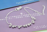 925 Sterling Silver Beaded Anklet Lucky Balls Foot Jewelry