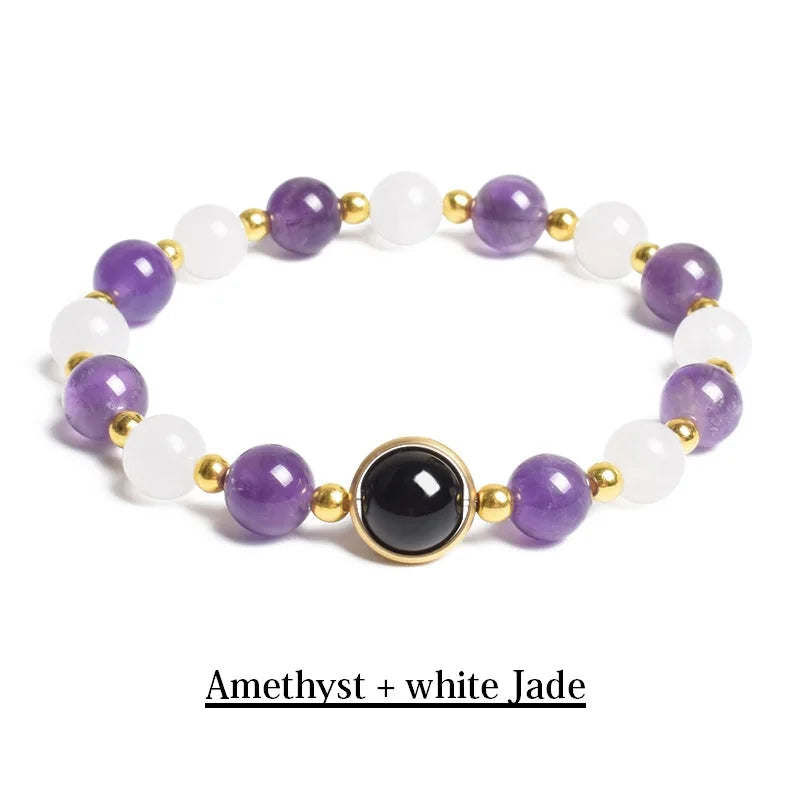 Natural Amethyst Jades Agates Stone Beads Bracelet for Women