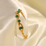 Vintage Green Red Stone Pearl Bracelet, C-shaped Open Titanium Jewelry