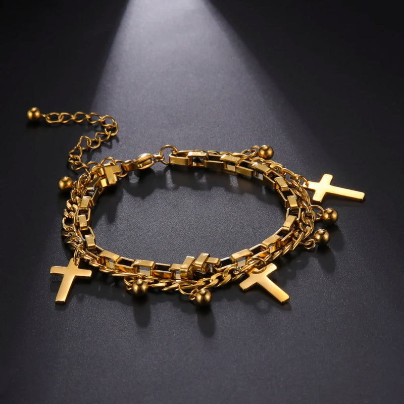 Double Chain Stainless Steel Bracelet for Men Women