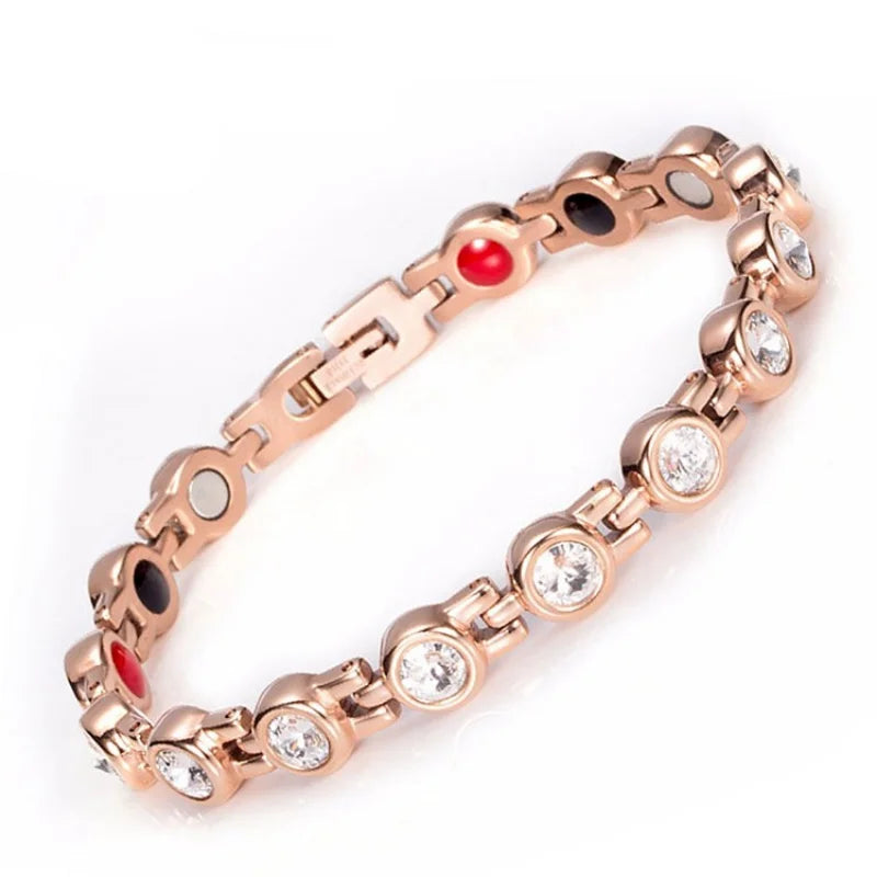 Crystal & Silver Rose Weight Loss Magnetic Therapy Bracelet