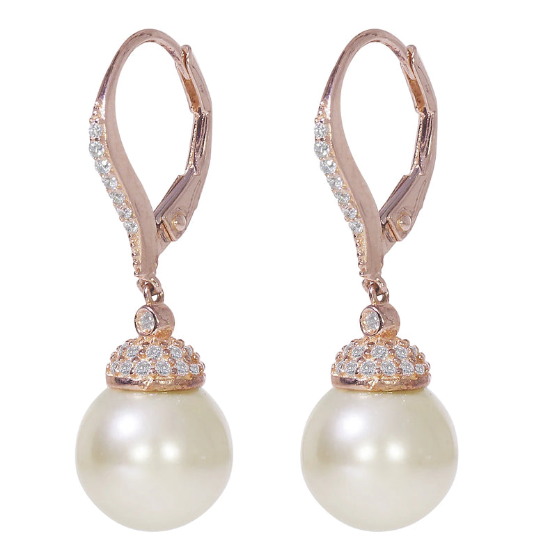 Mother Of Pearl Earrings 925 Silver CZ Lever Back Jewelry