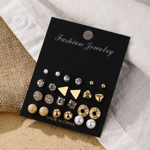 Women's Pearl Crystal Stud Earrings Geometric Flower Tassel Punk Jewelry