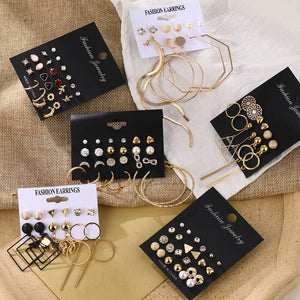 Women's Pearl Crystal Stud Earrings Geometric Flower Tassel Punk Jewelry